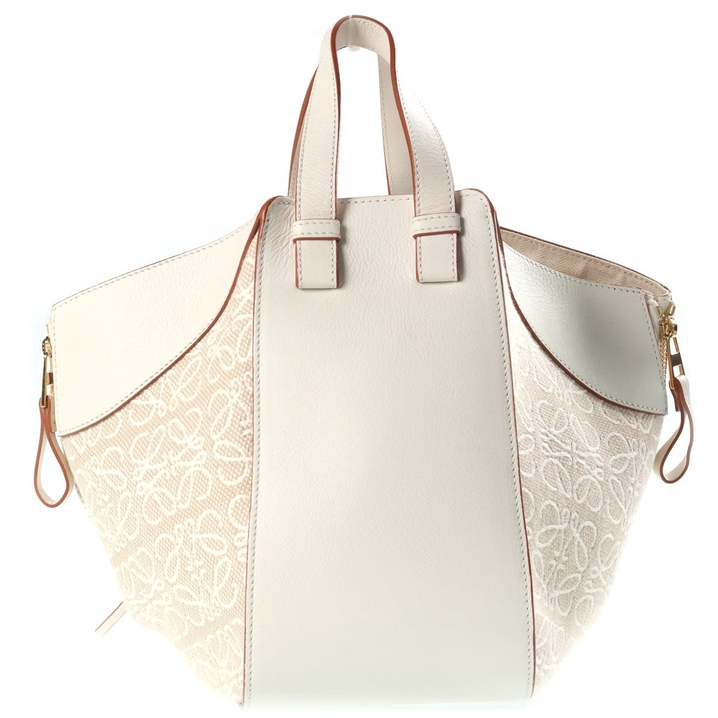 LOEWE(ロエベ) ハンモック 2WAYハンドバッグ ショルダーバッグ ホワイト レザー×キャンバス ゴールド金具 レディース