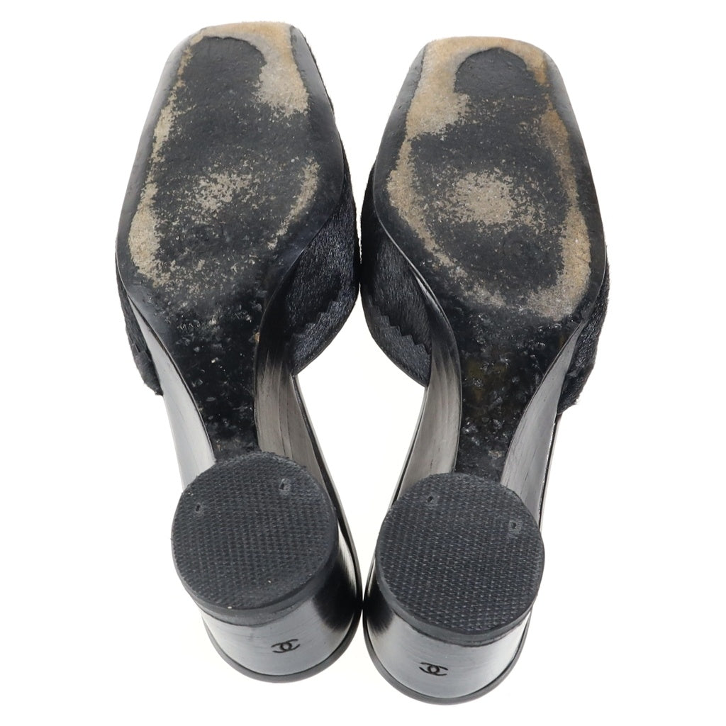 CHANEL(シャネル) CC Mules ココマーク ミュール サンダル ハラコ イタリア製 ブラック レディース