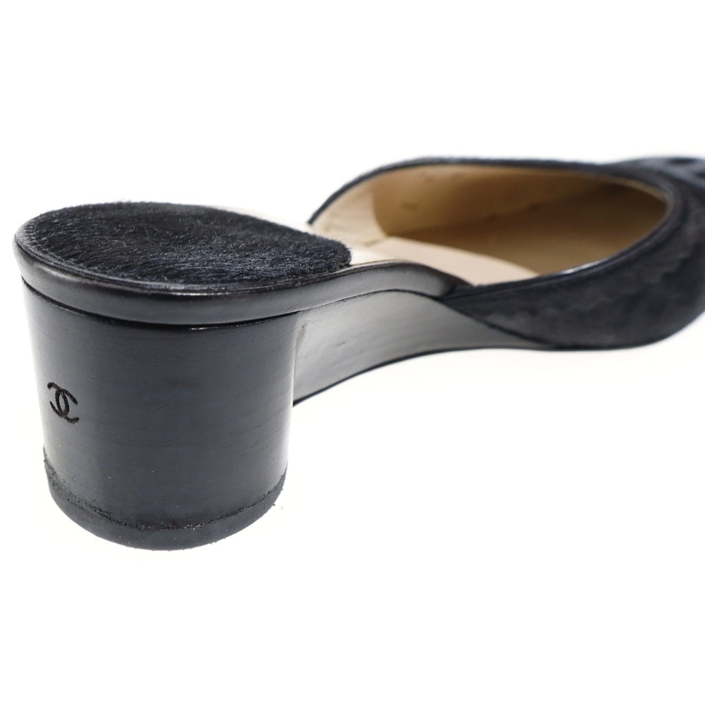 CHANEL(シャネル) CC Mules ココマーク ミュール サンダル ハラコ イタリア製 ブラック レディース