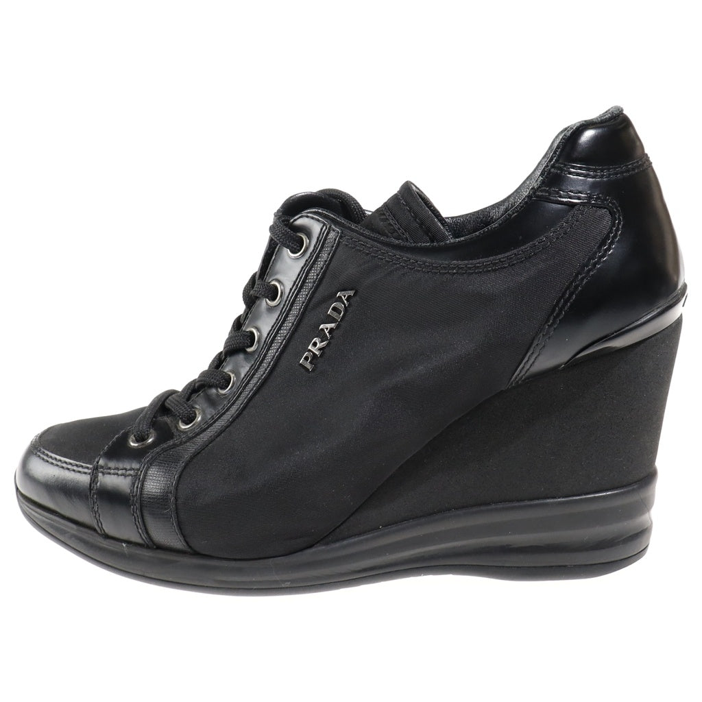PRADA(プラダ) CALZATURE DONNA ウェッジソールスニーカー ナイロン切り替え ヒール ブラック 3EZ029 レディース