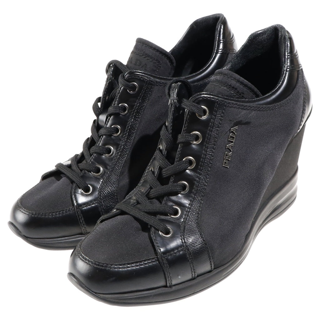 PRADA(プラダ) CALZATURE DONNA ウェッジソールスニーカー ナイロン切り替え ヒール ブラック 3EZ029 レディース