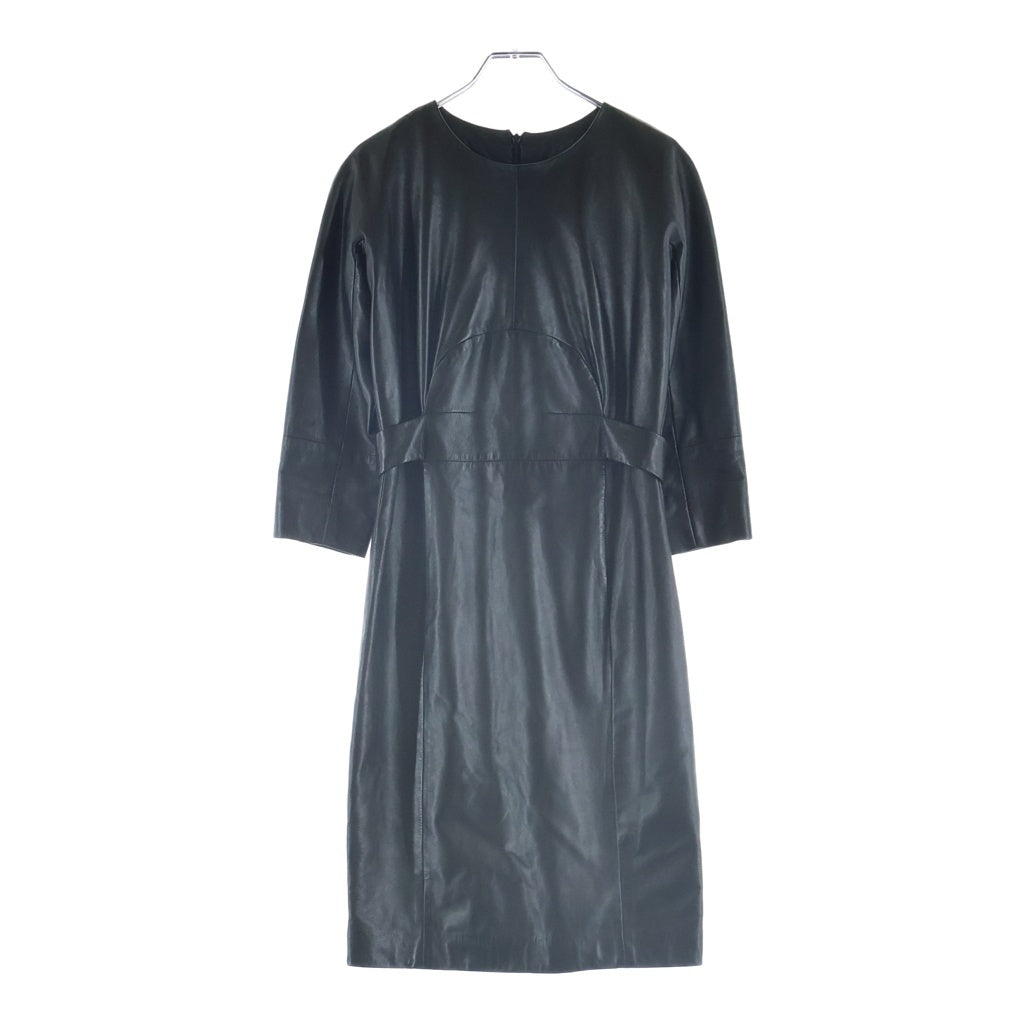 JIL SANDER(ジルサンダー) Leather Dress レザードレス 長袖ワンピース バックジップ ブラック 269984 654070 562501 レディース