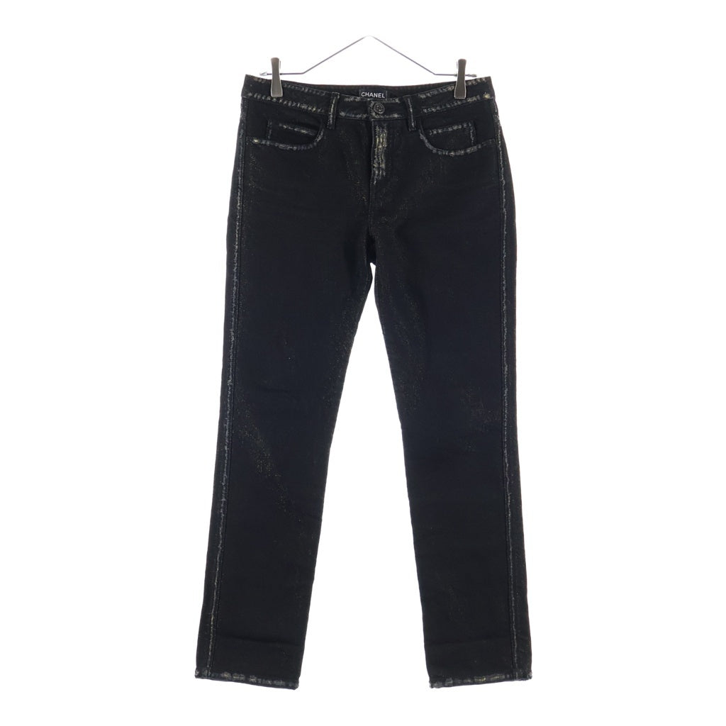 CHANEL(シャネル) CC Black Denim Pants ココマーク刺繍 ゴールドラメ入り デニムパンツ ブラック P39554V28706 レディース