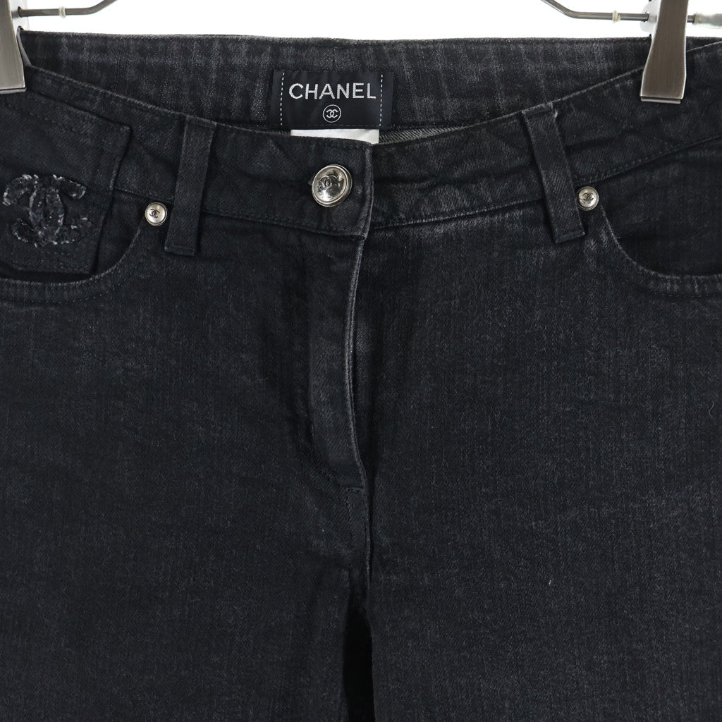 CHANEL(シャネル) Black Denim Pants デニムパンツ ジーンズ マトラッセデザインバックポケット ココマーク刺繍 P36409V26492 レディース