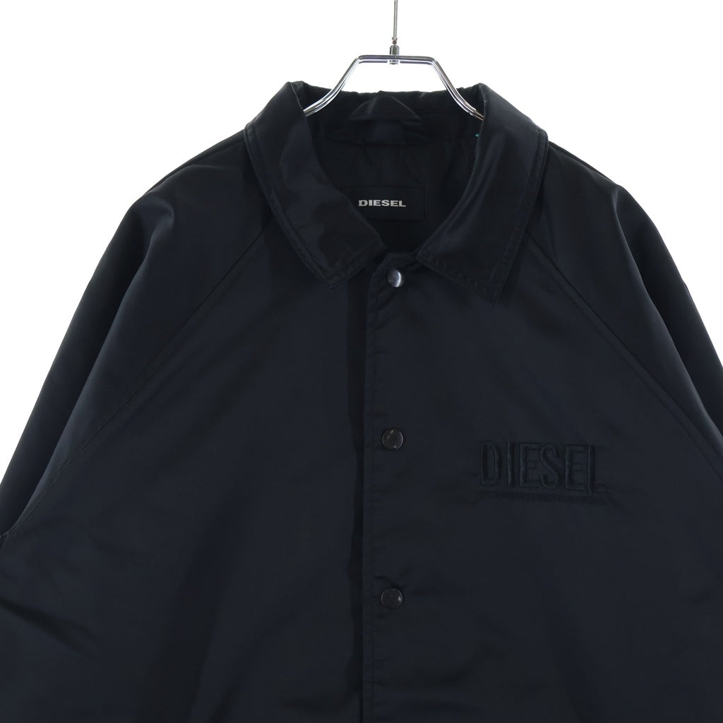 DIESEL(ディーゼル) ロゴ刺繍 キルティング ナイロン コーチジャケット ブラック