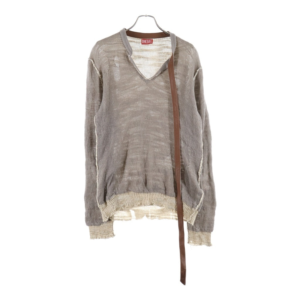 DIESEL(ディーゼル) 26SS K-DAIANERIS Vneck Knit Sweater Kダイネリス ダメージ加工Vネックニットセーター ベージュ A23159