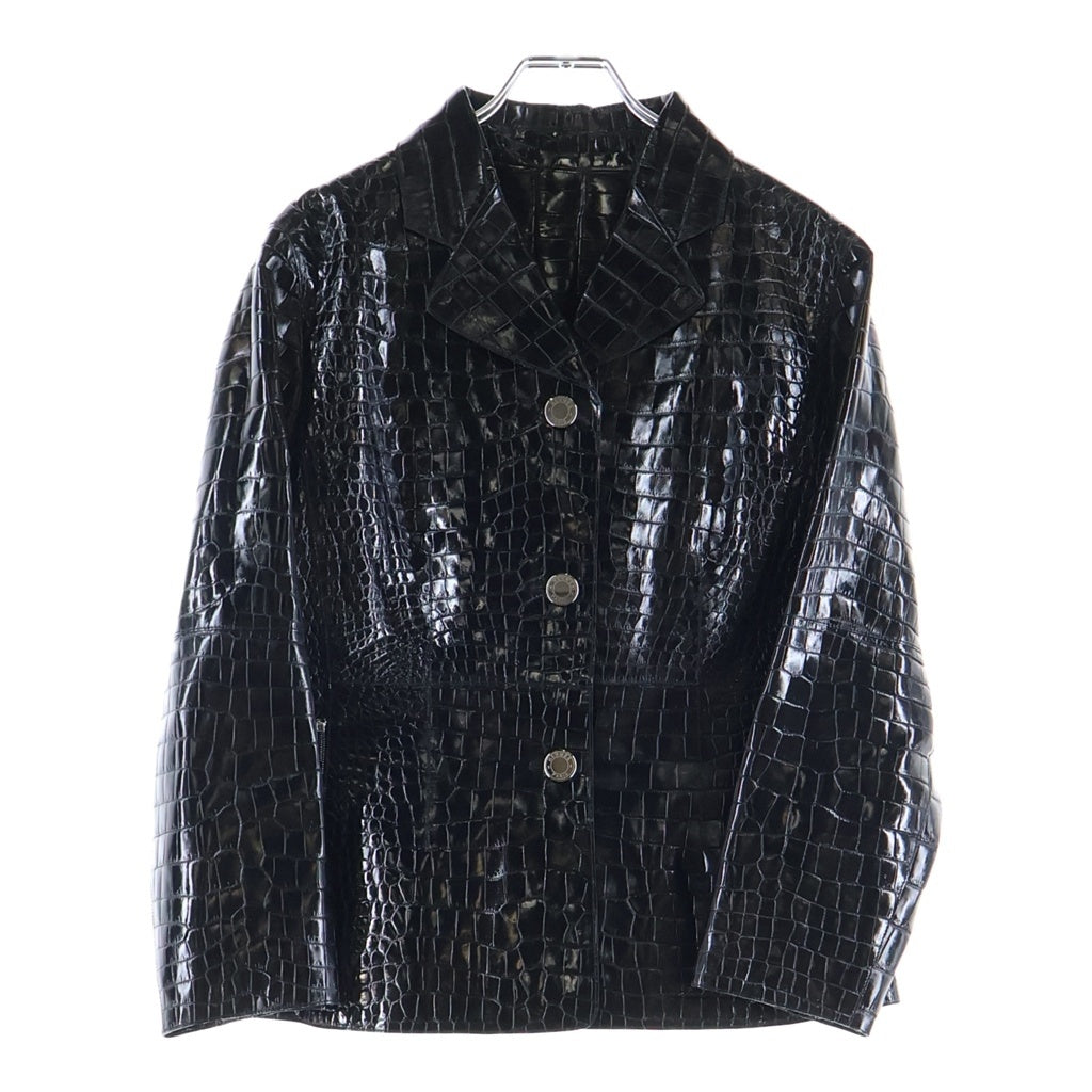 HERMES(エルメス) 22SS セリエボタン 3B クロコダイル ジップポケットレザージャケット ブラック #36 H2E1224DE0236 2E1224DF レディース