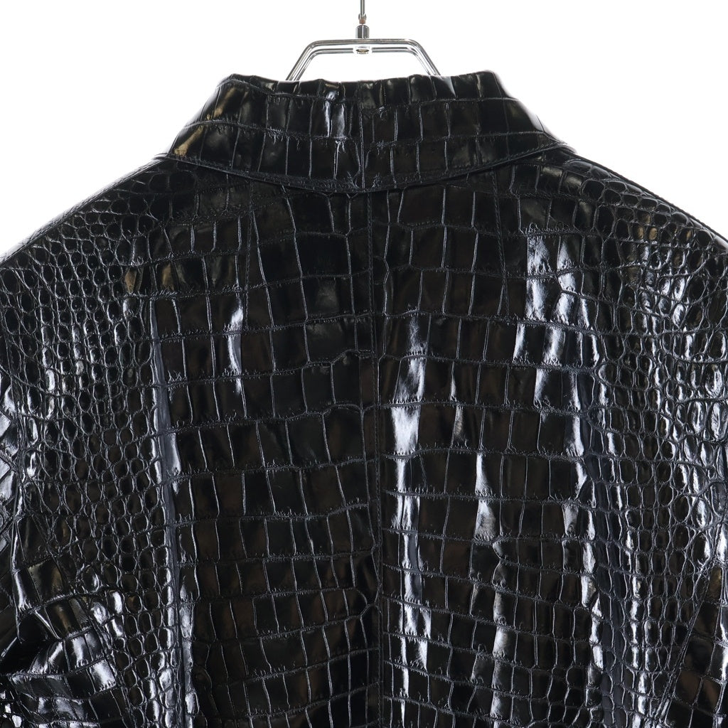 HERMES(エルメス) 22SS セリエボタン 3B クロコダイル ジップポケットレザージャケット ブラック #36 H2E1224DE0236 2E1224DF レディース