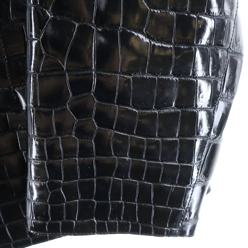 HERMES(エルメス) 22SS セリエボタン 3B クロコダイル ジップポケットレザージャケット ブラック #36 H2E1224DE0236 2E1224DF レディース