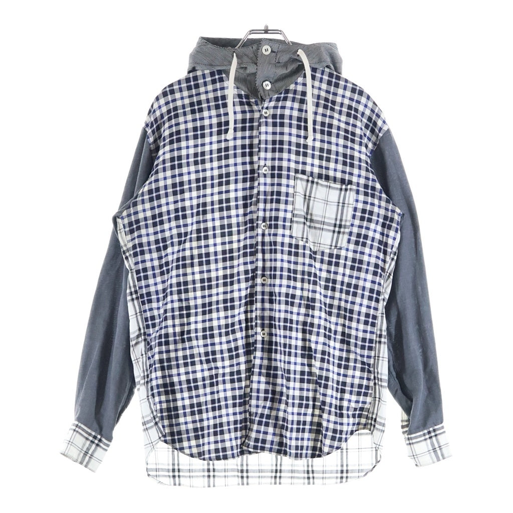 COMME des GARCONS SHIRT(コムデギャルソンシャツ) ボタンフライ フーデッド ギンガムチェック 長袖シャツ 袖切り替え ブラック/ホワイト/グレー W19075
