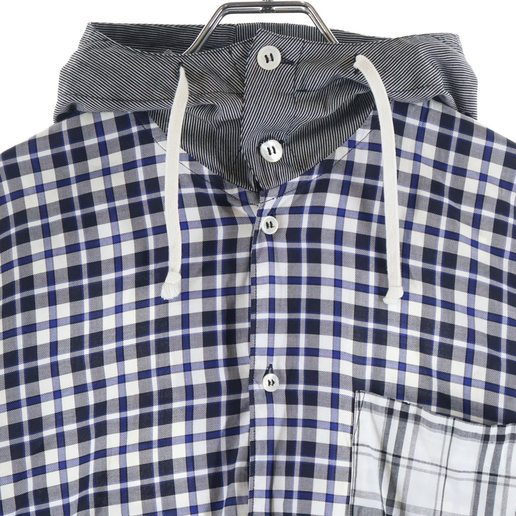 COMME des GARCONS SHIRT(コムデギャルソンシャツ) ボタンフライ フーデッド ギンガムチェック 長袖シャツ 袖切り替え ブラック/ホワイト/グレー W19075