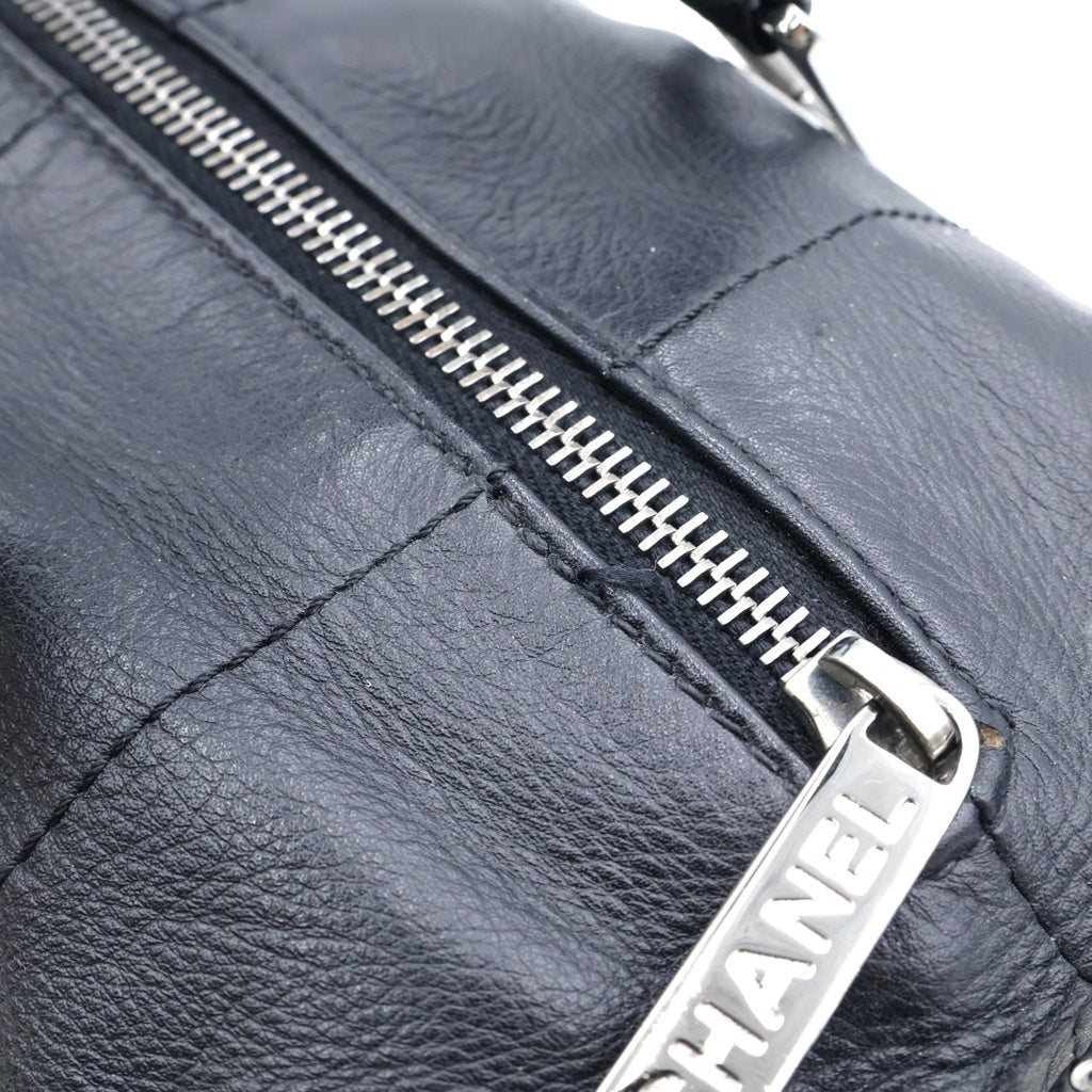 CHANEL(シャネル) チョコバー ハンドバッグ ボストンバッグ ブラック レザー 81番台 シルバー金具 レディース