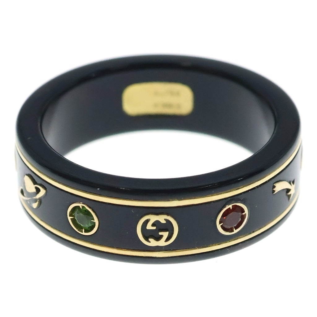 GUCCI(グッチ) Au750 ジェムストーン アイコン ブラックシセティックコランダム リング 指輪 マルチ