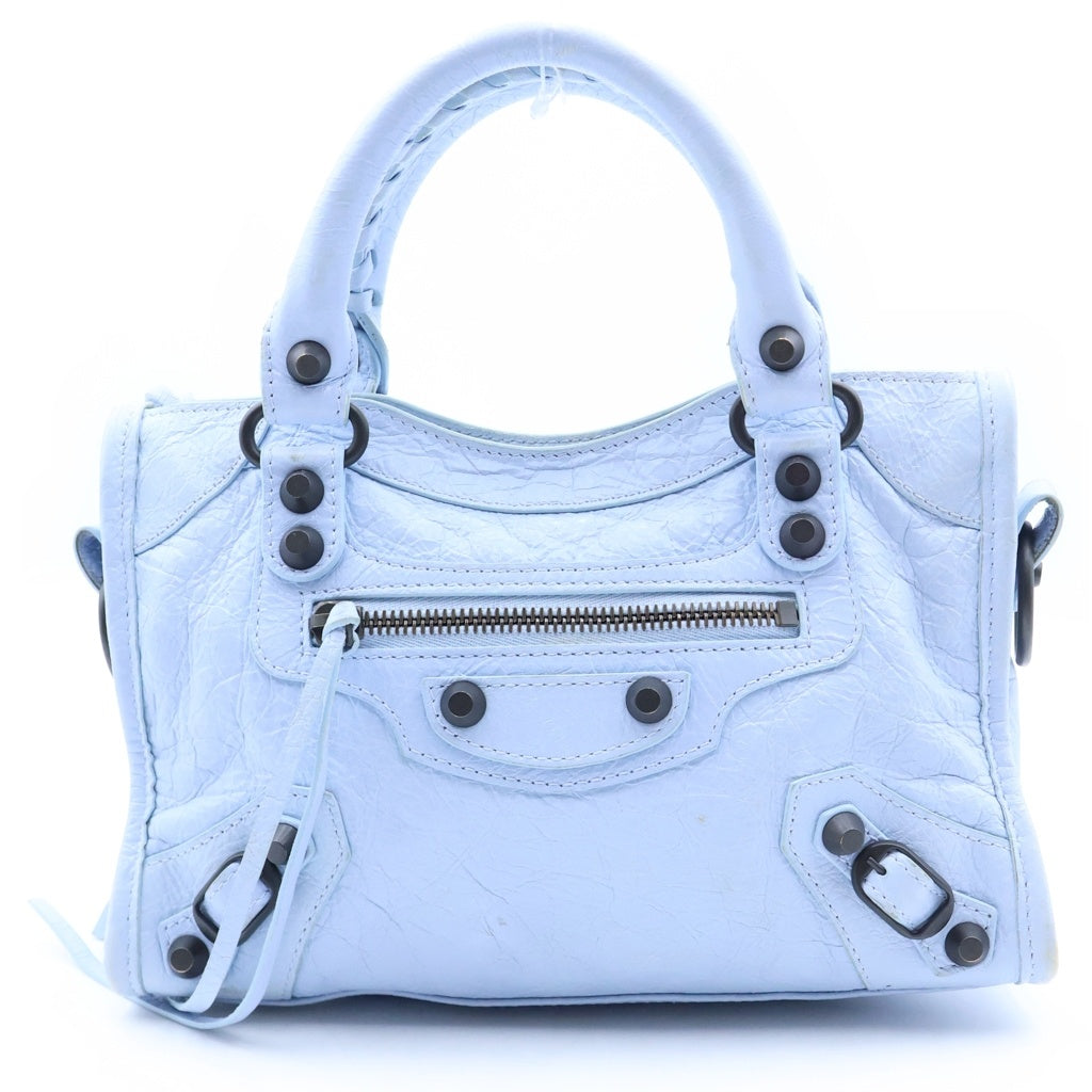 BALENCIAGA(バレンシアガ) Le City ル シティ ミニ 2WAYハンドバッグ ショルダーバッグ ライトブルー レザー 806395 ブラック金具 レディース