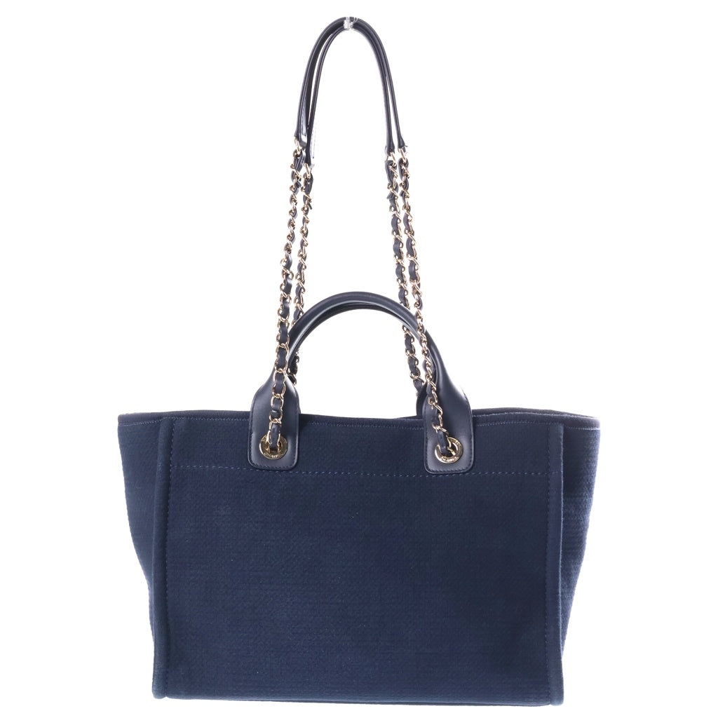 CHANEL(シャネル) ドーヴィルMM 2WAYハンドバッグ ショルダーバッグ ネイビー キャンバス×レザー プレートシリアル AS3257 ゴールド金具 レディース