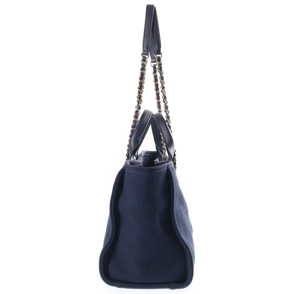 CHANEL(シャネル) ドーヴィルMM 2WAYハンドバッグ ショルダーバッグ ネイビー キャンバス×レザー プレートシリアル AS3257 ゴールド金具 レディース