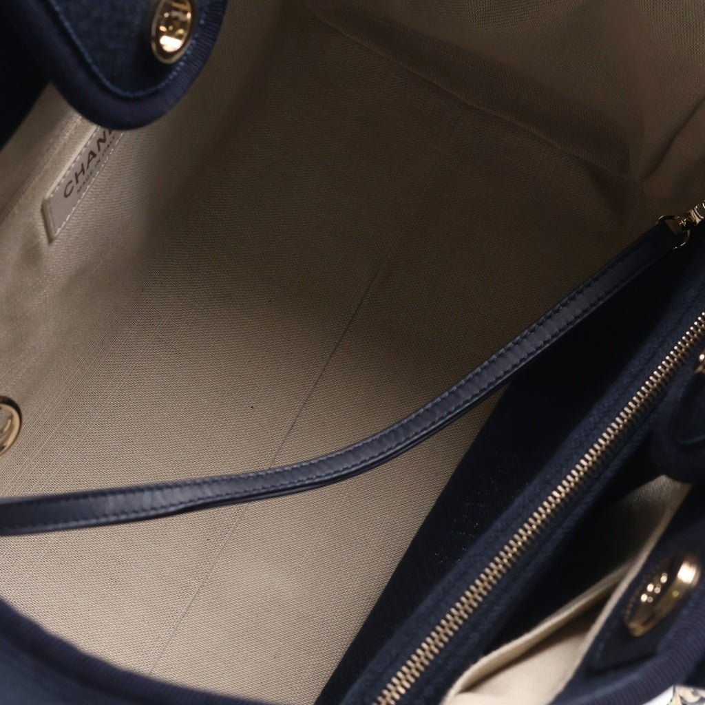 CHANEL(シャネル) ドーヴィルMM 2WAYハンドバッグ ショルダーバッグ ネイビー キャンバス×レザー プレートシリアル AS3257 ゴールド金具 レディース