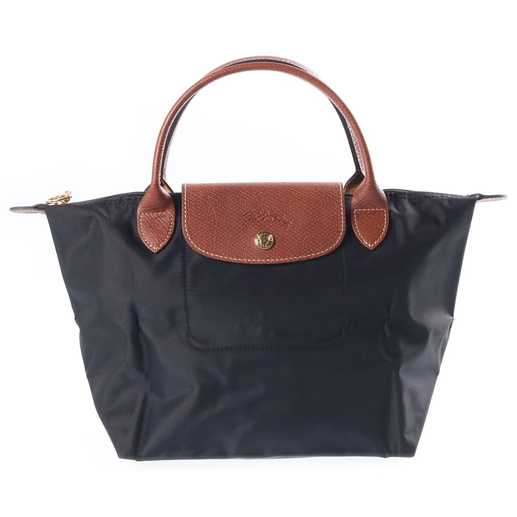 LONGCHAMP(ロンシャン) レザー ナイロン 折り畳み ハンドバッグ ブラック/ブラウン レディース
