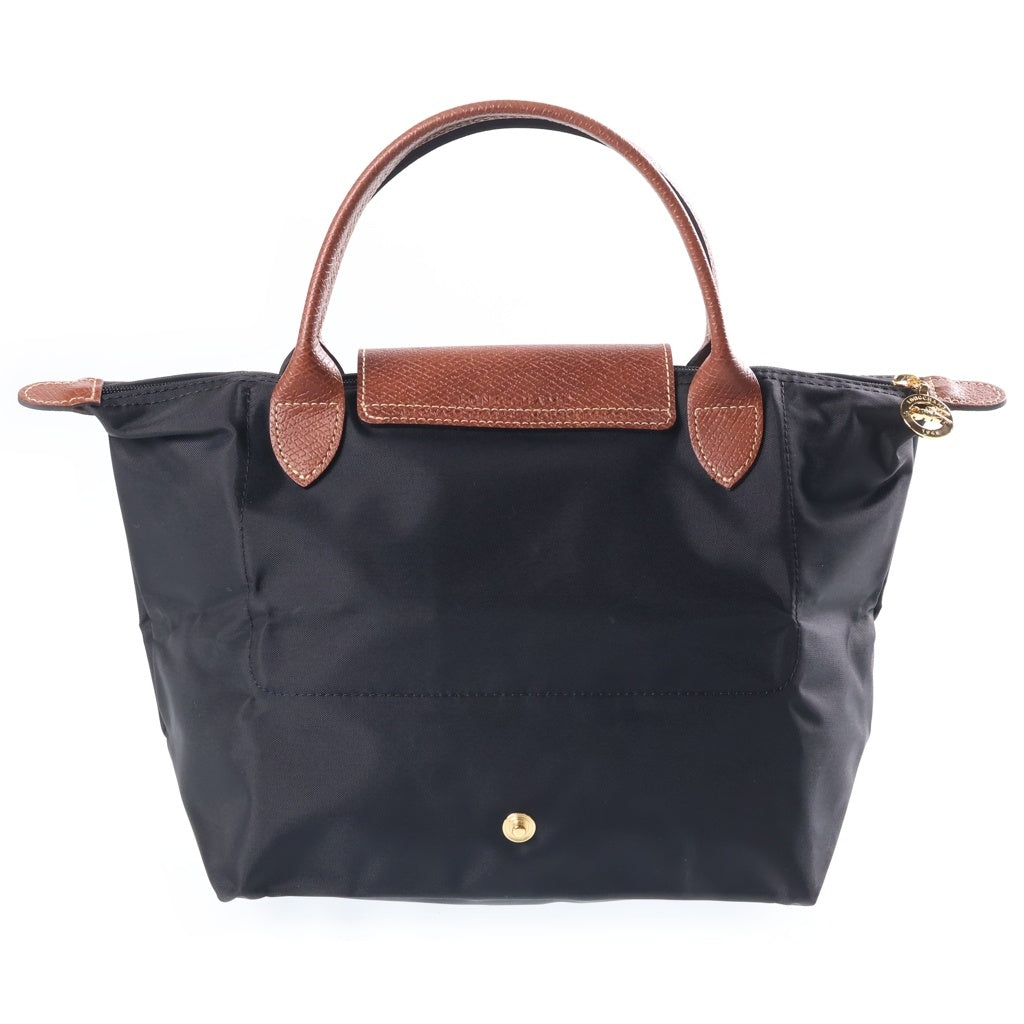 LONGCHAMP(ロンシャン) レザー ナイロン 折り畳み ハンドバッグ ブラック/ブラウン レディース