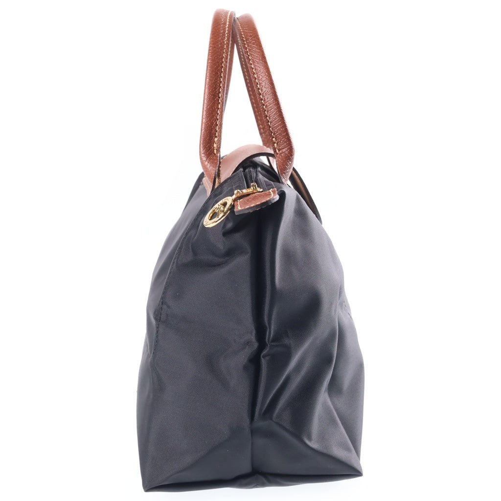 LONGCHAMP(ロンシャン) レザー ナイロン 折り畳み ハンドバッグ ブラック/ブラウン レディース