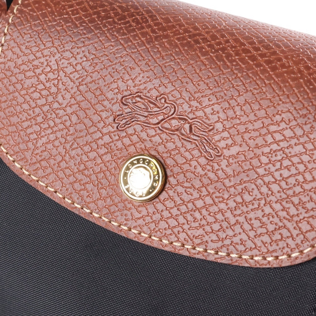 LONGCHAMP(ロンシャン) レザー ナイロン 折り畳み ハンドバッグ ブラック/ブラウン レディース