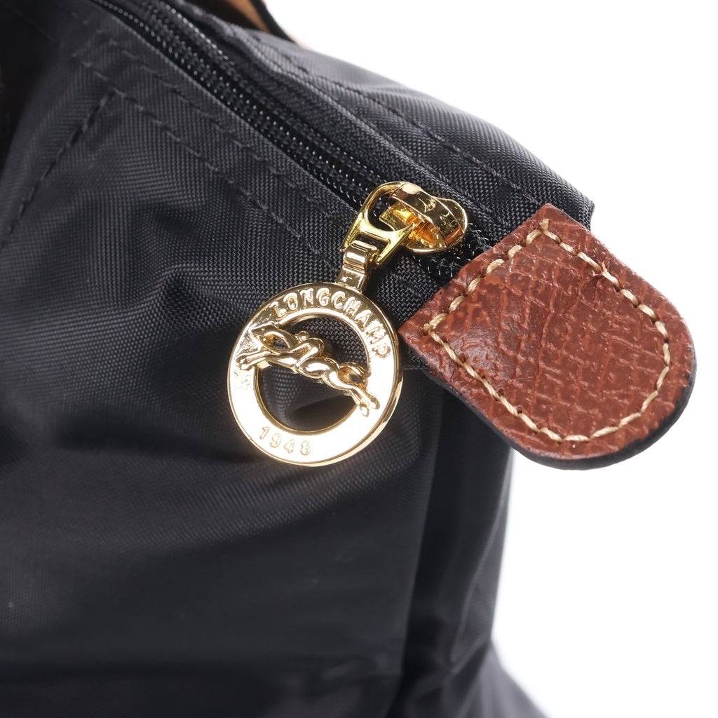LONGCHAMP(ロンシャン) レザー ナイロン 折り畳み ハンドバッグ ブラック/ブラウン レディース
