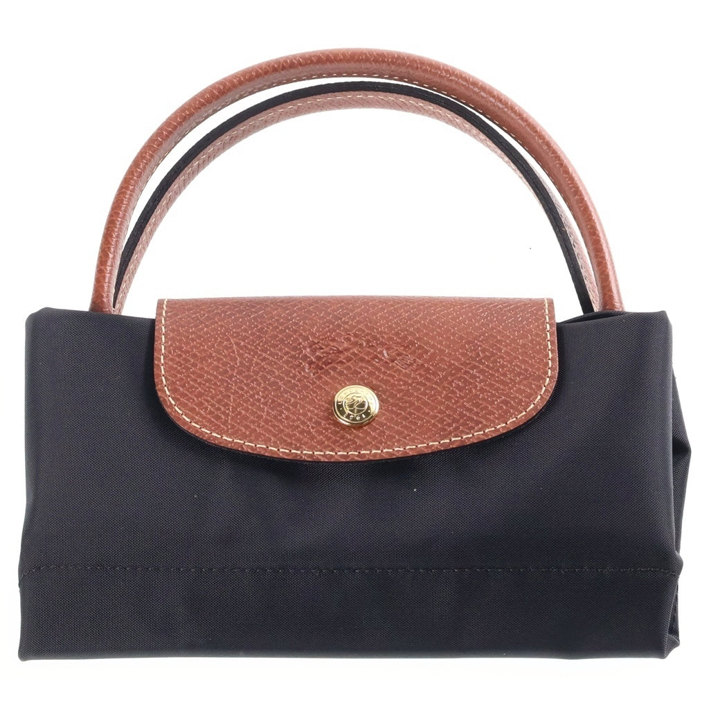 LONGCHAMP(ロンシャン) レザー ナイロン 折り畳み ハンドバッグ ブラック/ブラウン レディース