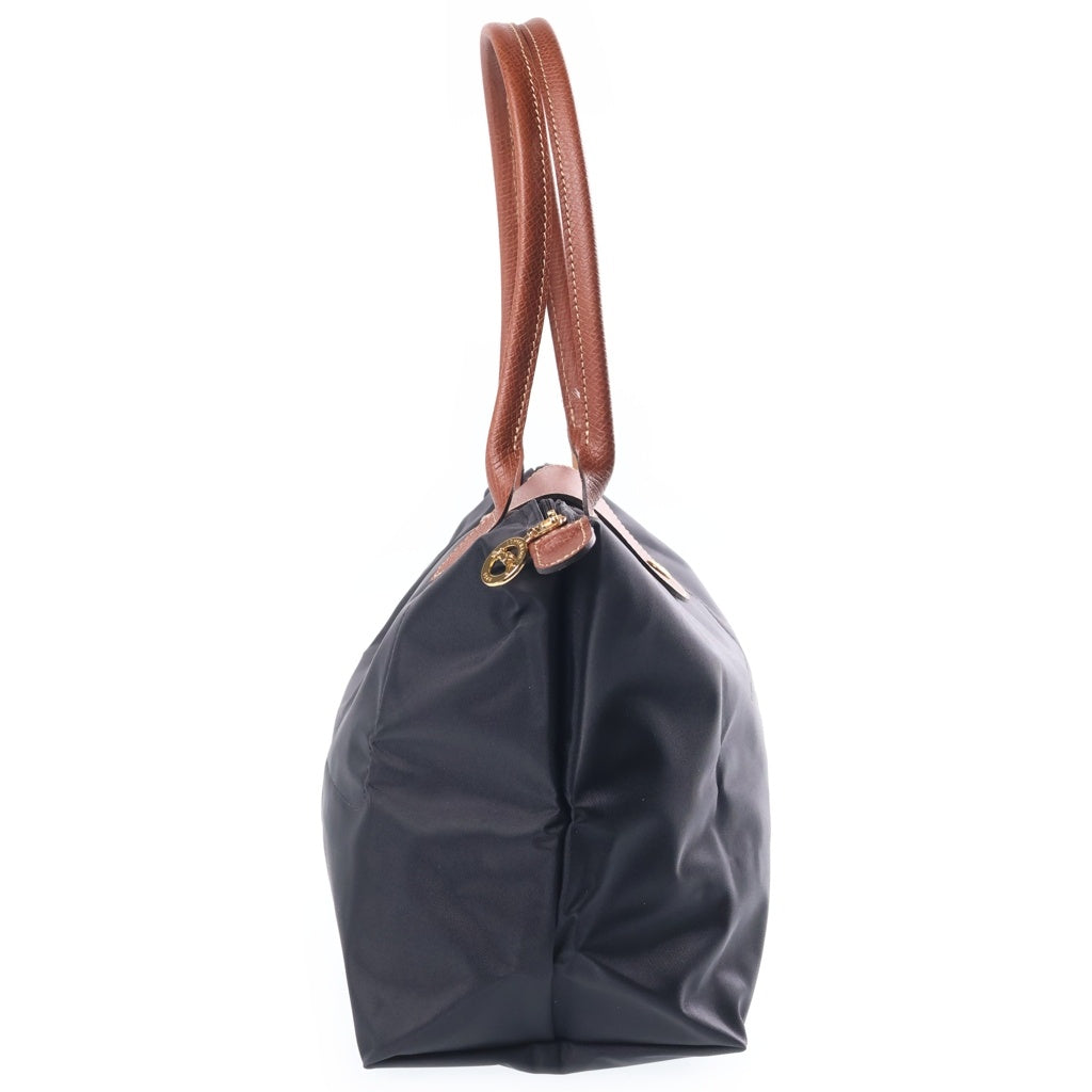 LONGCHAMP(ロンシャン) レザー ナイロン 折り畳み ハンドバッグ トートバッグ ブラック/ブラウン レディース