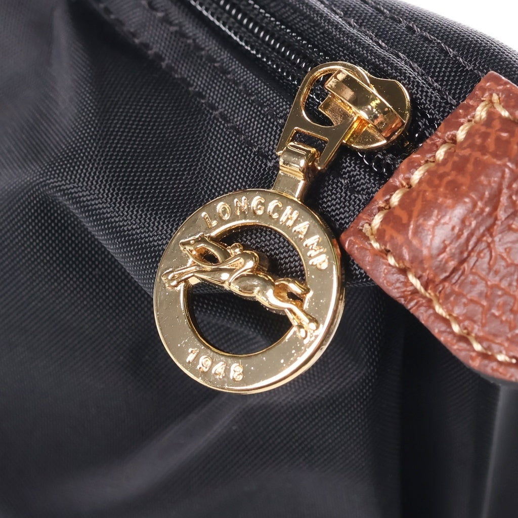 LONGCHAMP(ロンシャン) レザー ナイロン 折り畳み ハンドバッグ トートバッグ ブラック/ブラウン レディース