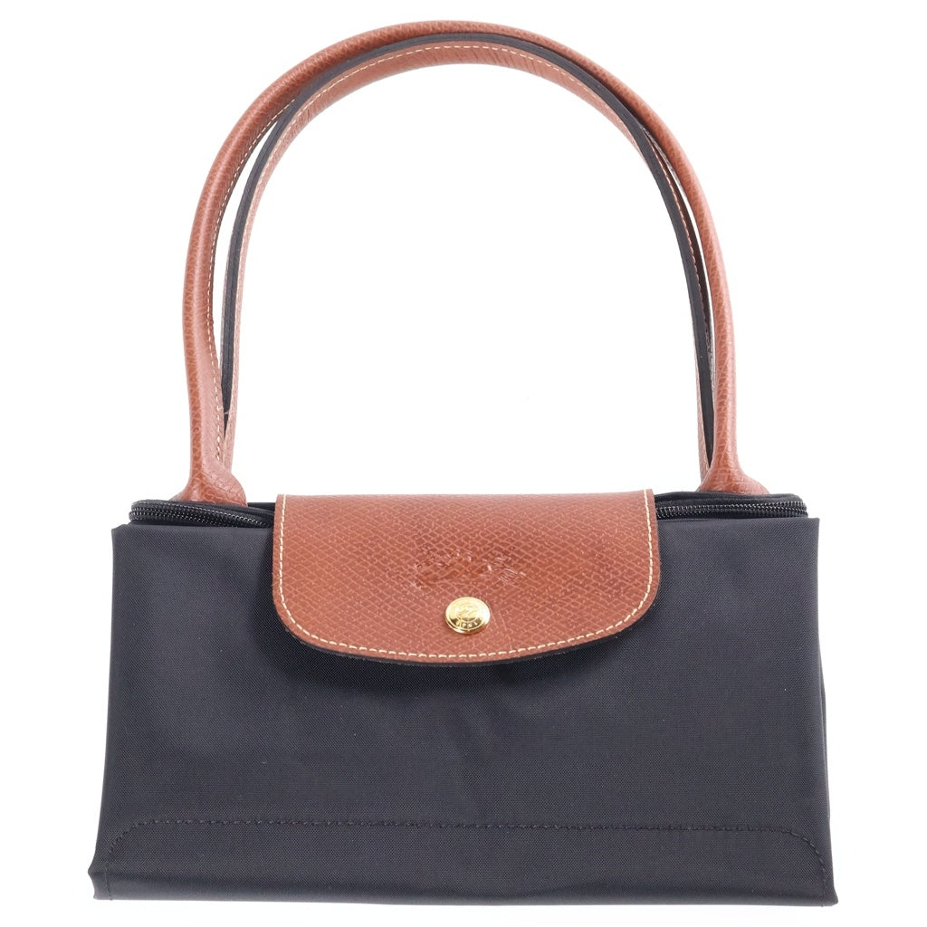 LONGCHAMP(ロンシャン) レザー ナイロン 折り畳み ハンドバッグ トートバッグ ブラック/ブラウン レディース