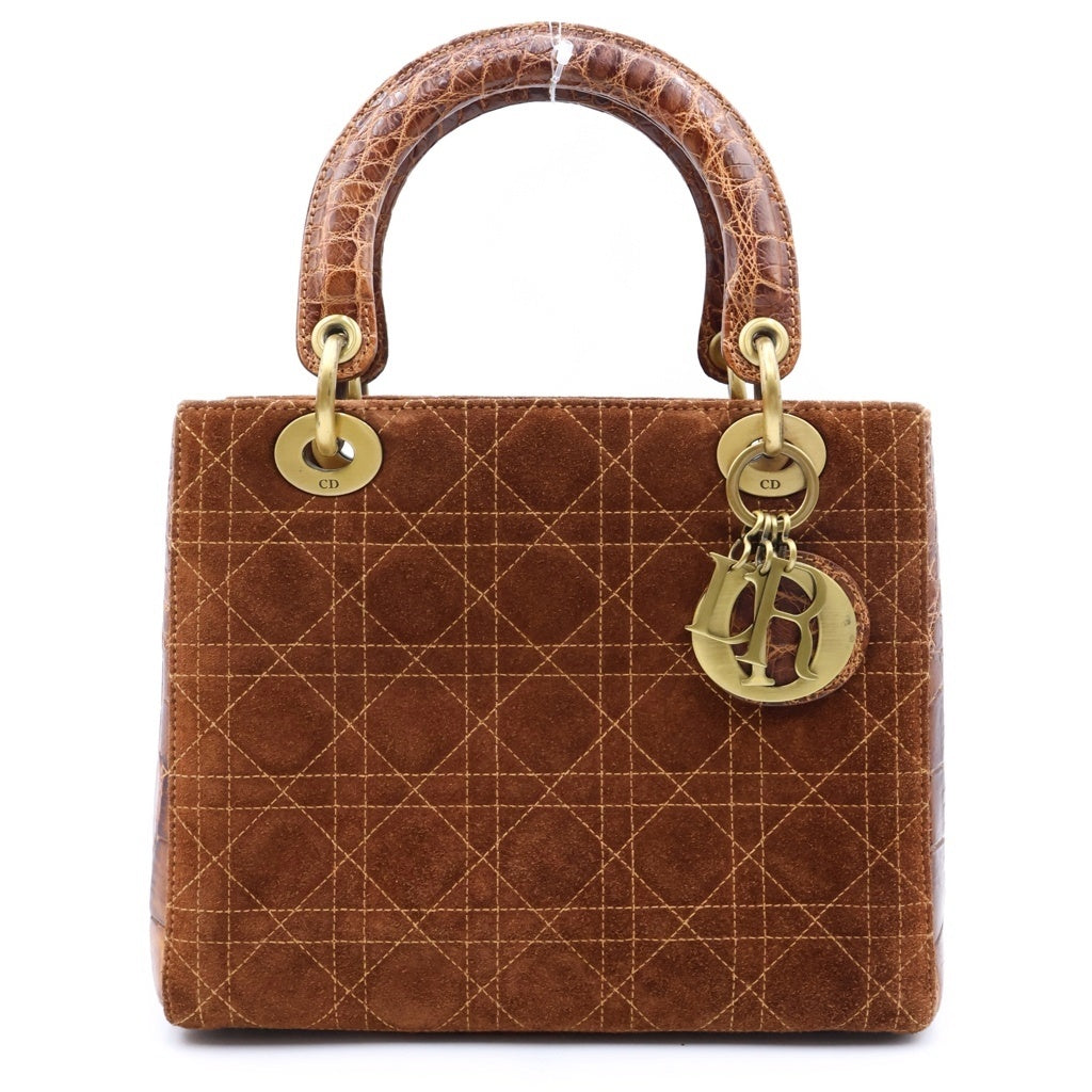 DIOR(ディオール) レディディオール スエード カナージュステッチ アリゲーター GD金具 ショルダー レディース