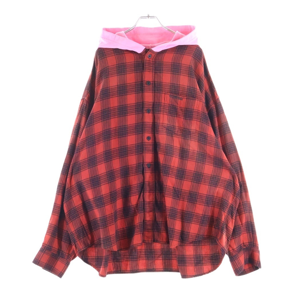 BALENCIAGA(バレンシアガ) 23SS HOODED CHECK SHIRT フーデッド 長袖チェックシャツ ブラック/レッド 746369TNM25