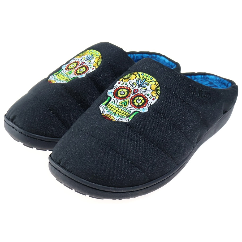SUBU(スブ) ×NEW YOAKE POST SUGAR SKULL ニューヨアケポスト シュガースカル フロント刺繍 スリッポン サンダル ブラック
