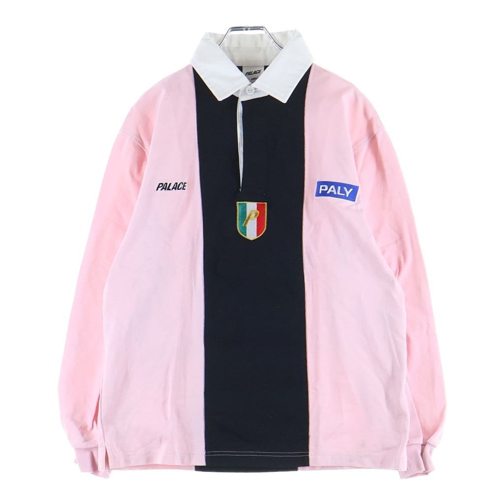 Palace Skateboards(パレススケートボーズ) 25SS Paly Rugby Lush Flush L/S プレイ ラグビー ラッシュ フラッシュ 襟付き ヘンリーネック 長袖Tシャツ カットソー ブラック/ピンク