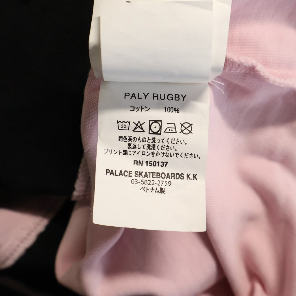 Palace Skateboards(パレススケートボーズ) 25SS Paly Rugby Lush Flush L/S プレイ ラグビー ラッシュ フラッシュ 襟付き ヘンリーネック 長袖Tシャツ カットソー ブラック/ピンク