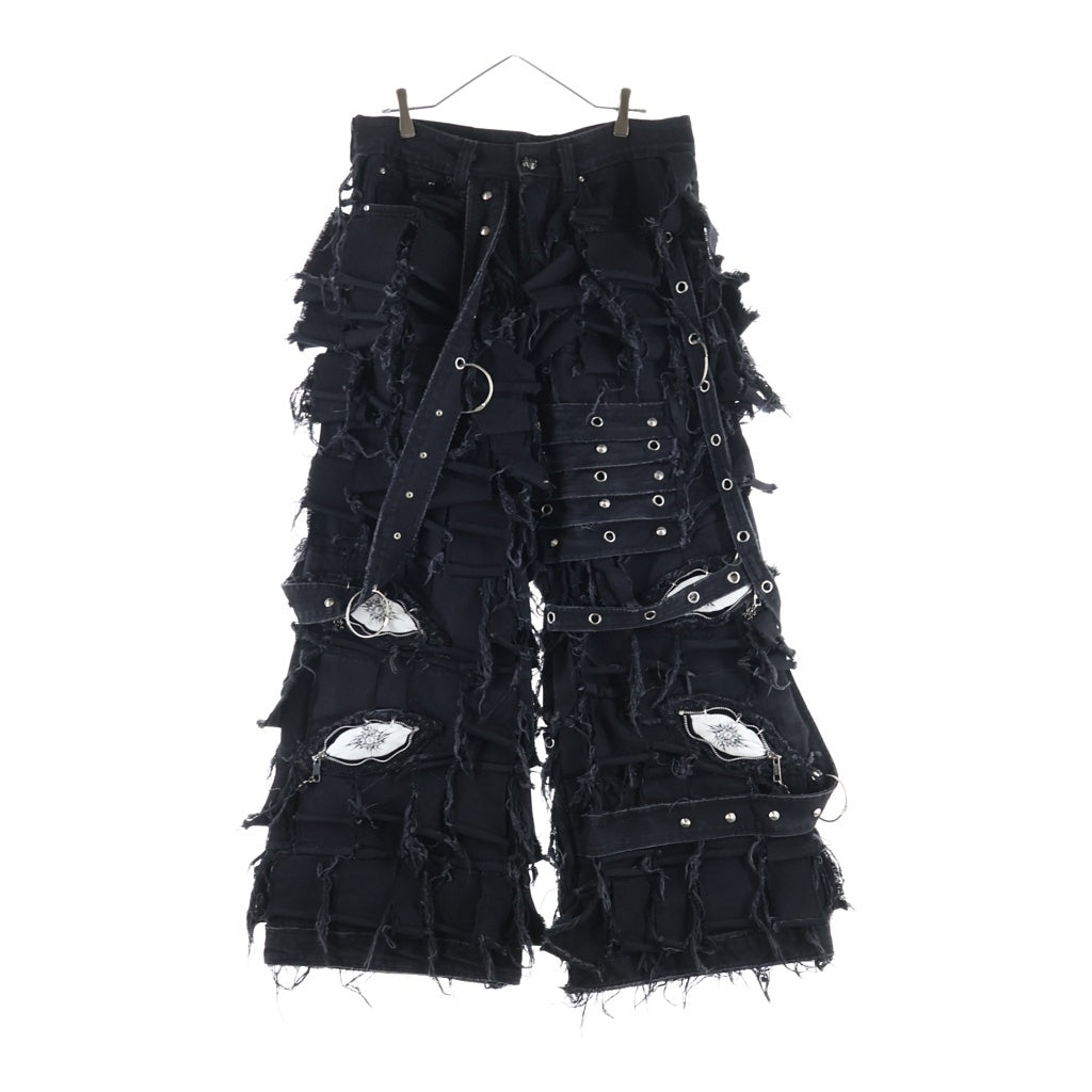 NO BRAND(ノーブランド) UNIZ WORLD BLACK MONSTER PANTS ブラックモンスター ダメージワイド デニムパンツ ブラック