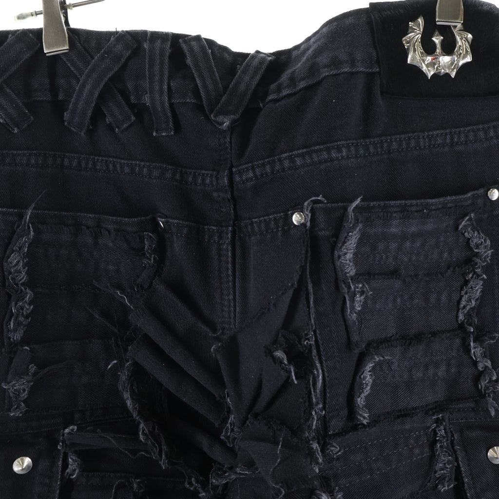 NO BRAND(ノーブランド) UNIZ WORLD BLACK MONSTER PANTS ブラックモンスター ダメージワイド デニムパンツ ブラック