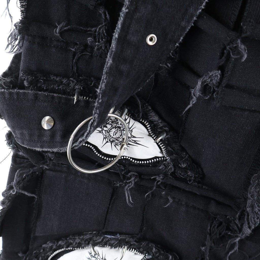 NO BRAND(ノーブランド) UNIZ WORLD BLACK MONSTER PANTS ブラックモンスター ダメージワイド デニムパンツ ブラック