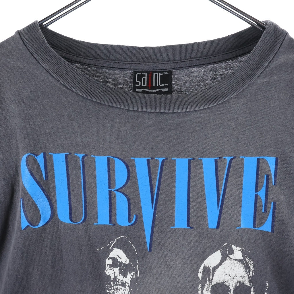 SAINT MICHAEL(セントマイケル) 23AW LS TEE SURVIVE ヴィンテージ加工 グラフィックプリント 長袖Tシャツ ロンT チャコールグレー SM-A23-0000-006
