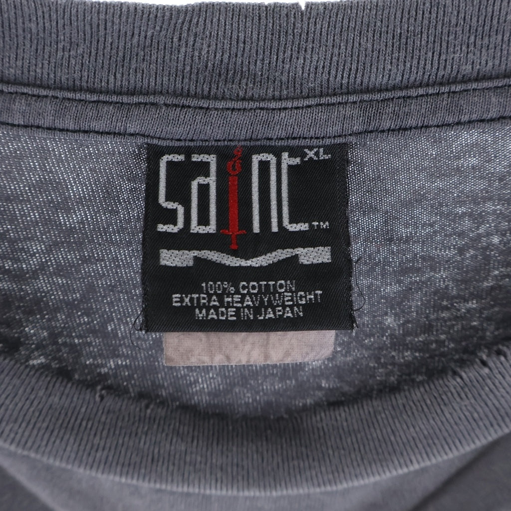 SAINT MICHAEL(セントマイケル) 23AW LS TEE SURVIVE ヴィンテージ加工 グラフィックプリント 長袖Tシャツ ロンT チャコールグレー SM-A23-0000-006
