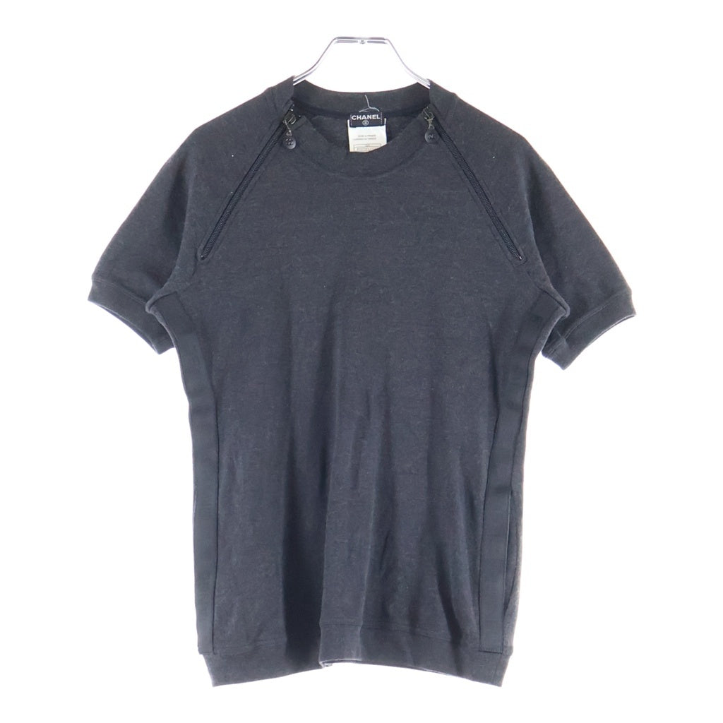 CHANEL(シャネル) カシミヤ サイドロゴジップ半袖Tシャツ チャコールグレー P19774V11587 レディース