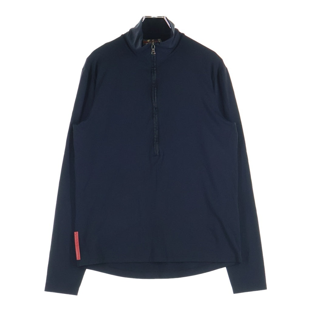 PRADA(プラダ) スポーツライン スタンドカラー ハーフジップ ロングスリーブ 長袖Tシャツ カットソー ブラック レディース