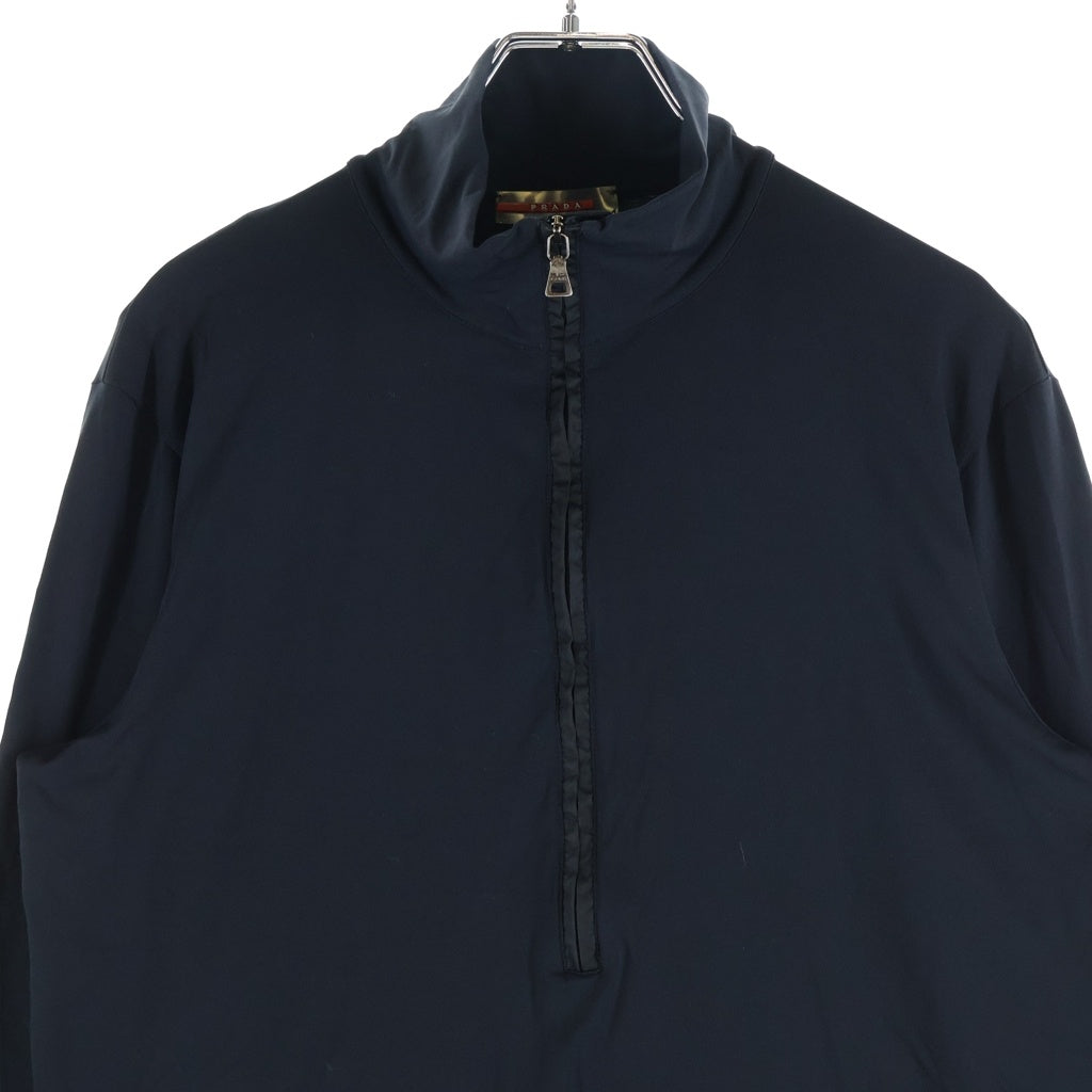 PRADA(プラダ) スポーツライン スタンドカラー ハーフジップ ロングスリーブ 長袖Tシャツ カットソー ブラック レディース