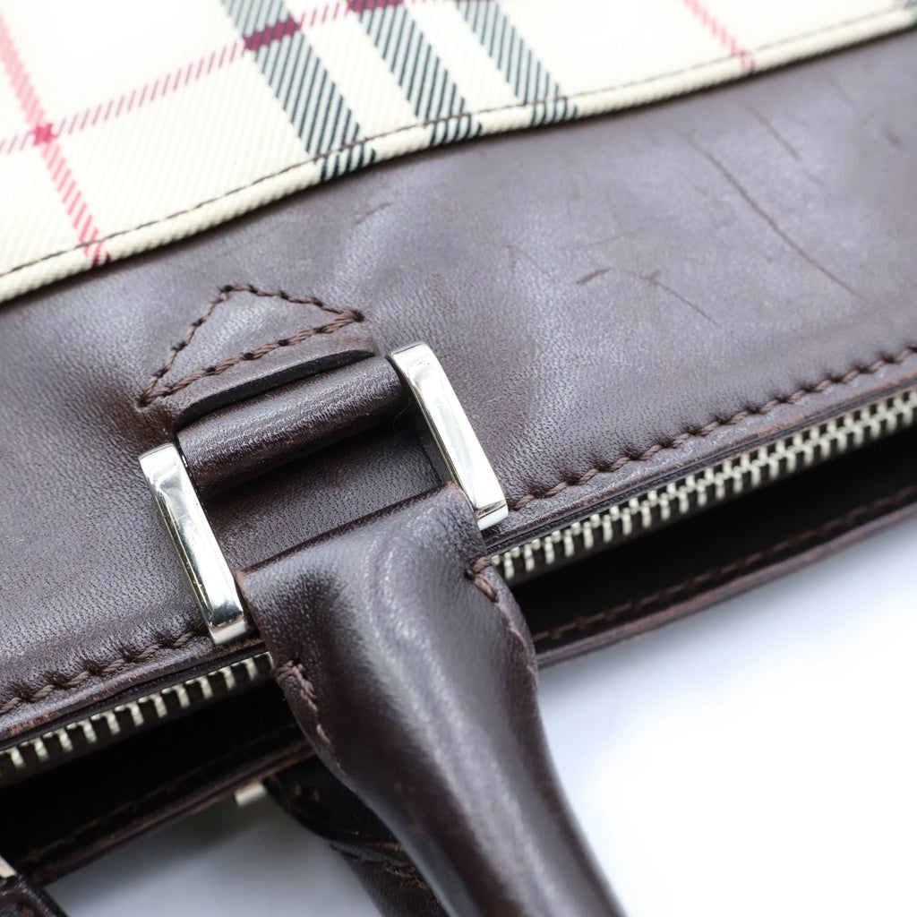 BURBERRY(バーバリー) ミニ ノバチェック レザー キャンバス 2WAY ハンドバッグ ショルダーバッグ ブラウン/ベージュ レディース