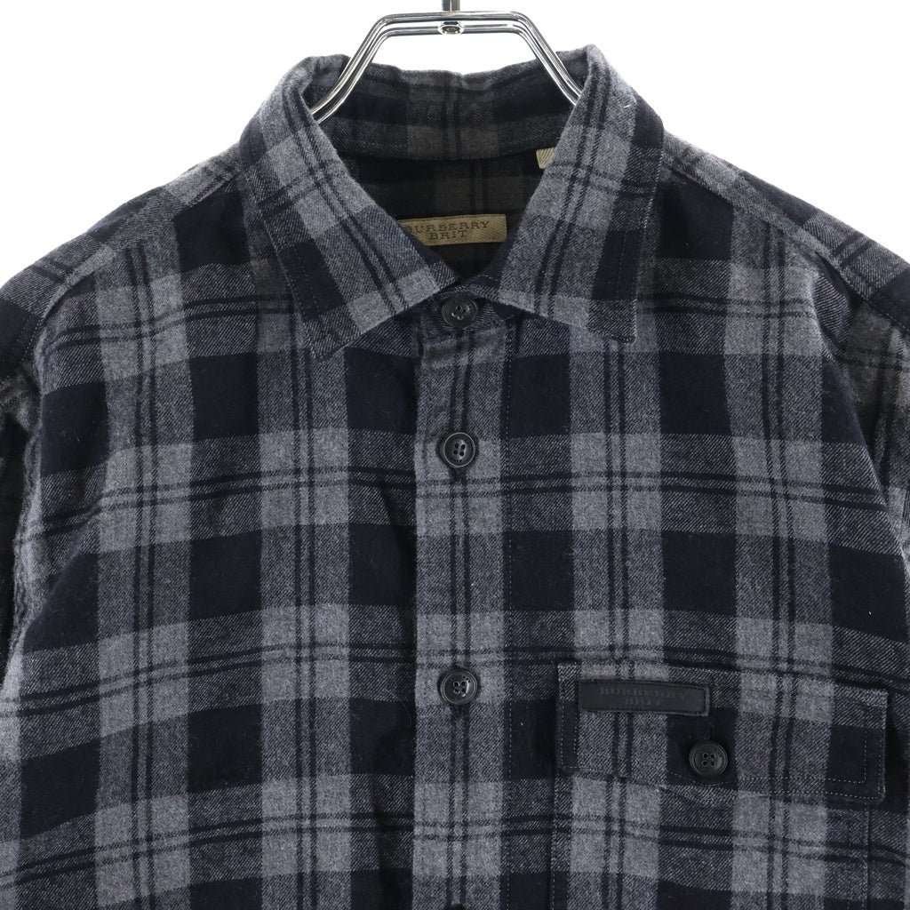 BURBERRY(バーバリー) チェック総柄 ワイドカラー フラップポケット 長袖 ボタンシャツ グレー/ブラック 3942553