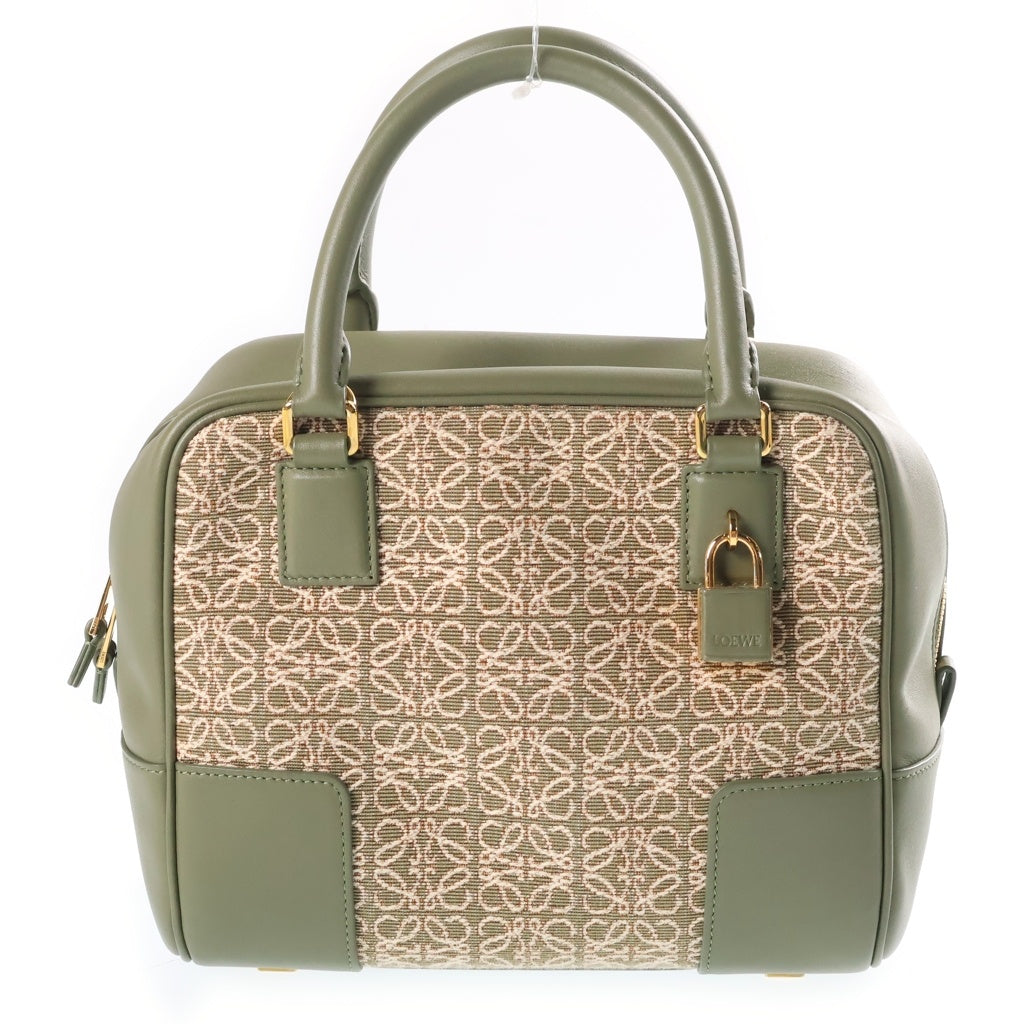 LOEWE(ロエベ) アマソナ19 スクエア 2WAYハンドバッグ ショルダーバッグ アナグラム グリーン ジャガード レザー レディース