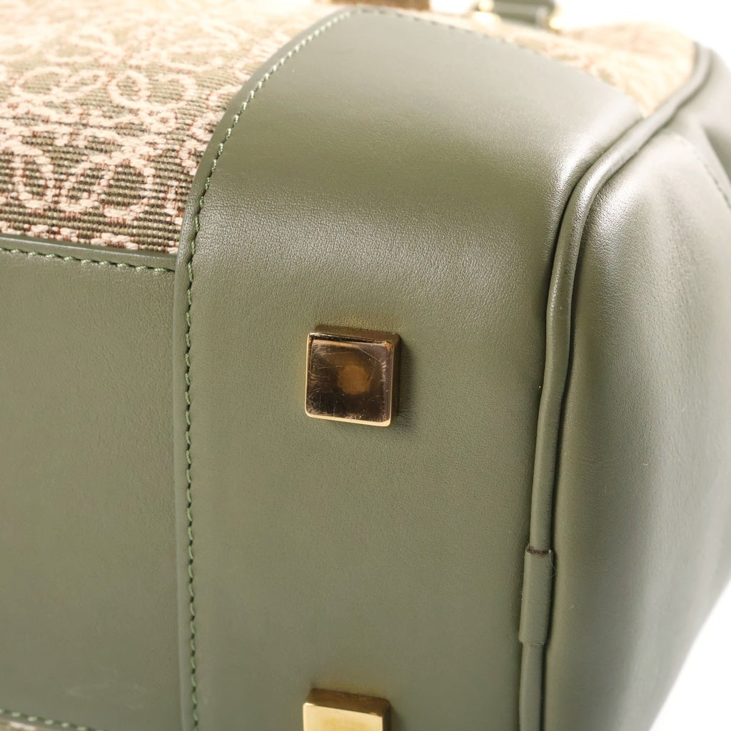 LOEWE(ロエベ) アマソナ19 スクエア 2WAYハンドバッグ ショルダーバッグ アナグラム グリーン ジャガード レザー レディース