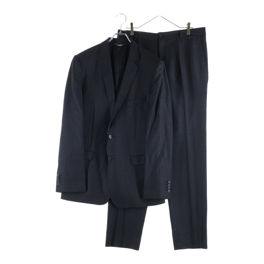 DOLCE & GABBANA(ドルチェアンドガッバーナ) フラップポケット 2B ストライプ テーラードジャケット センタープレス ストレート スラックス パンツ セットアップ ブラック