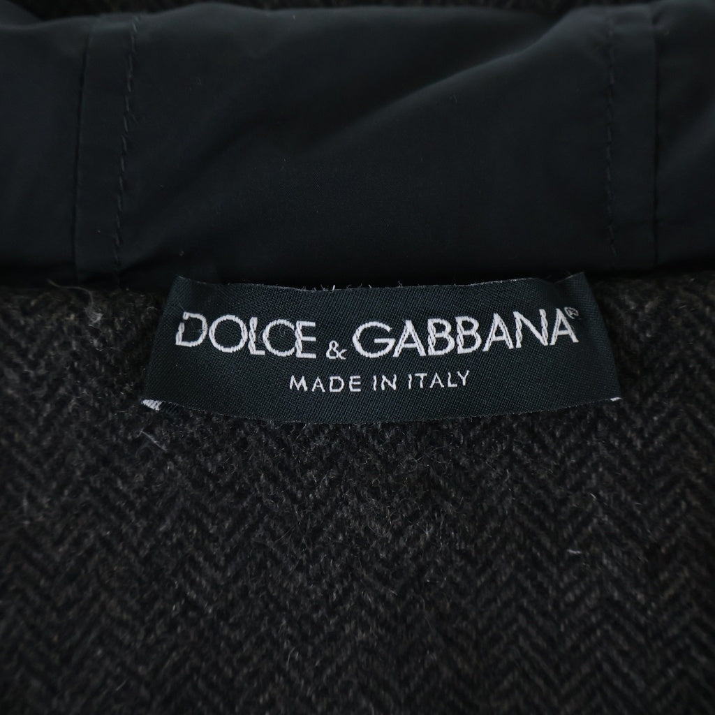 DOLCE & GABBANA(ドルチェアンドガッバーナ) 袖ニット切替 ドッキング フーデッド ジップアップ ダウンジャケット グレー G9Y39G