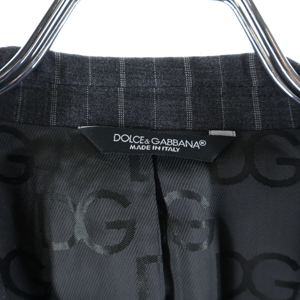 DOLCE & GABBANA(ドルチェアンドガッバーナ) フラップポケット 2B ストライプ テーラードジャケット センタープレス ストレート スラックス パンツ セットアップ グレー